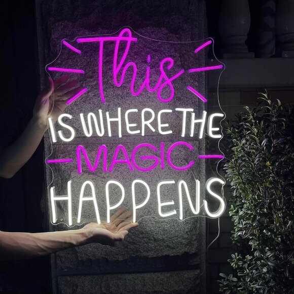 Large Neon Sign This is Where The Magic Happens Purple & White Led Light - Picture 2 of 9